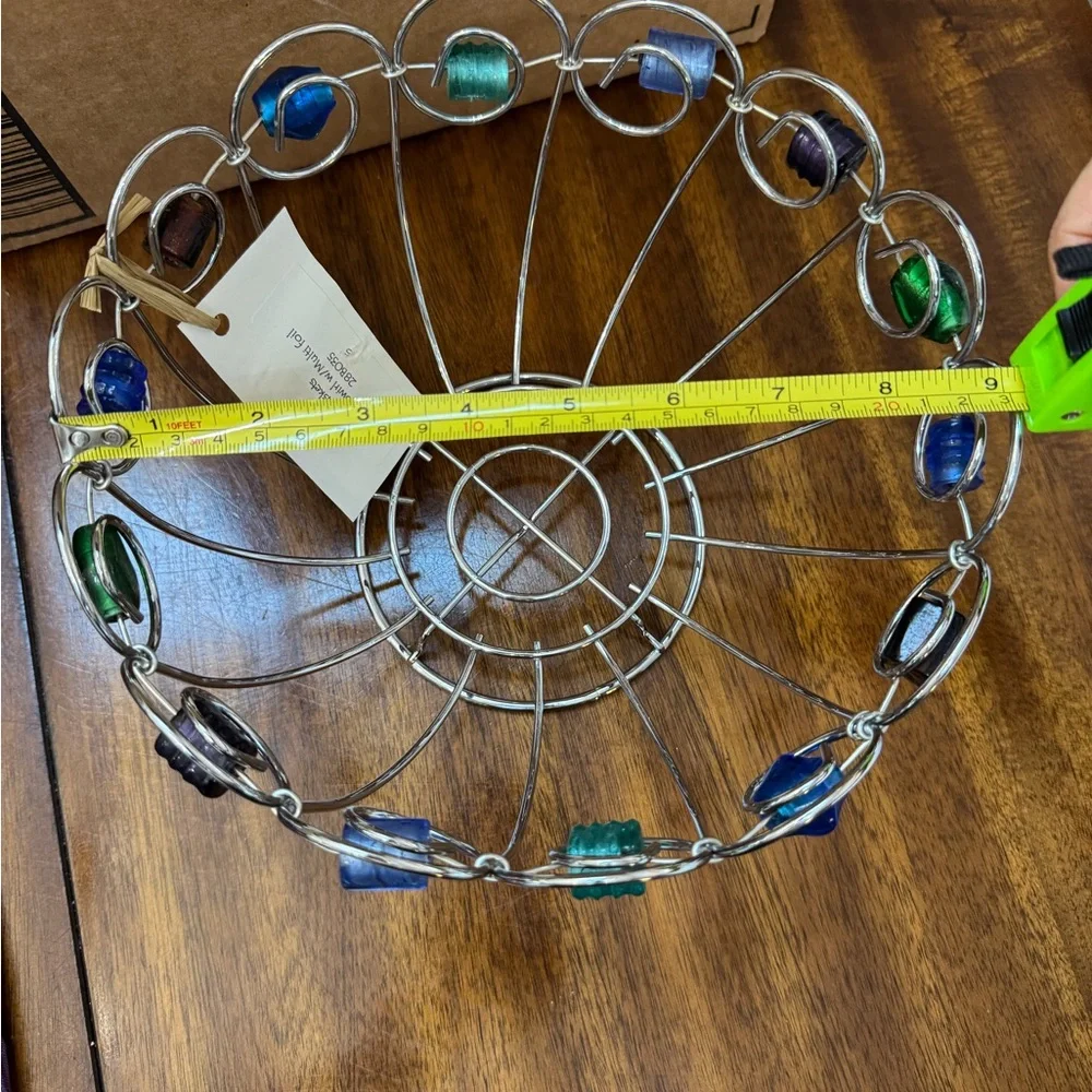 Decorative Metal Wire Fruit Bowl/basket with Colorful Beads 9”